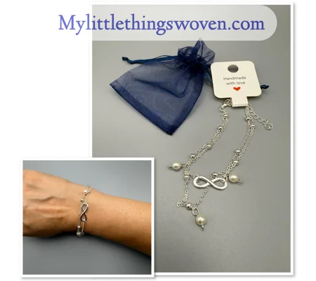 Eternity Faux Pearl Silver Tone Bracelet, Adjustable length