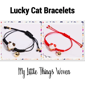 Chinese Ceramic Lucky Cat String Bracelet Hand Woven