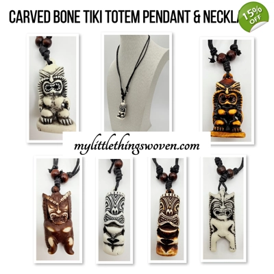 Carved Hawaiian Tiki Man Totem Pendant & Necklace Real Bone