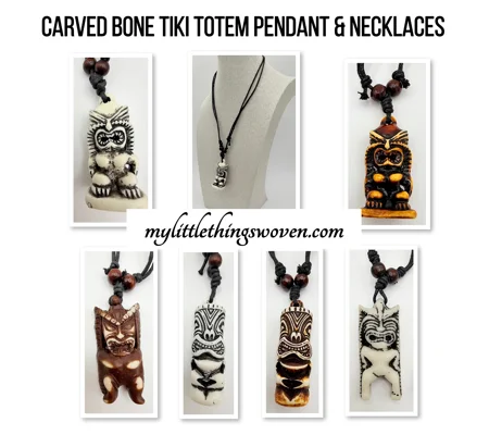 Carved Hawaiian Tiki Man Totem Pendant & Necklace Real Bone