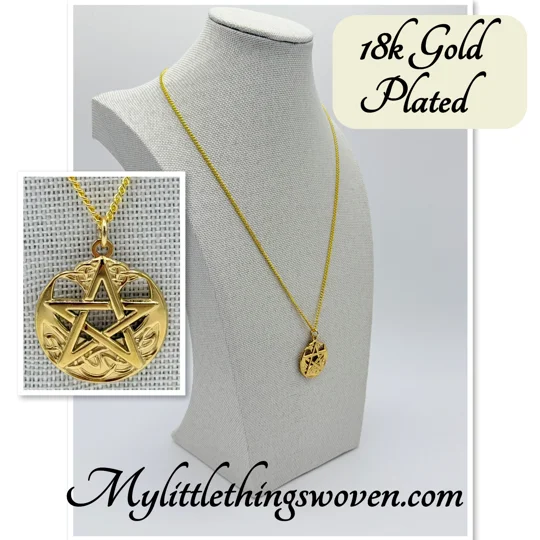 Gold Pentagram Medallion Pendant & Necklace 18k Gold Plated