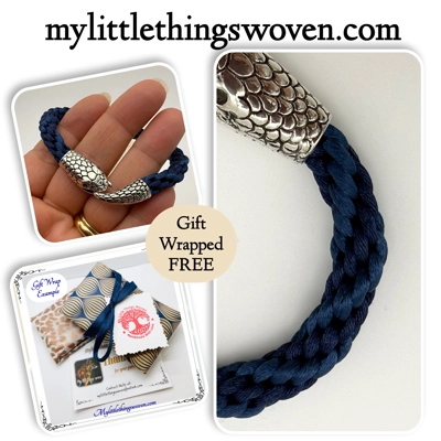 Men's Blue Two-Toned Kumihimo Silver Snake Bracelet