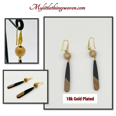 Natural Wood and Polymer Clay Dangle Drop Earrings available in Sterling Silver 925 or 18k Gold Plat