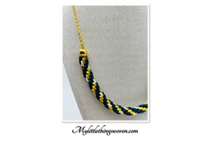 Blue And Gold Spiral Pattern Gold Braided Kumihimo Necklace & Bracelet 2 piece set