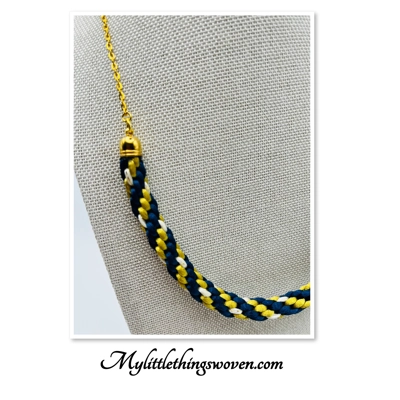 Blue And Gold Spiral Pattern Gold Braided Kumihimo Necklace & Bracelet 2 piece set