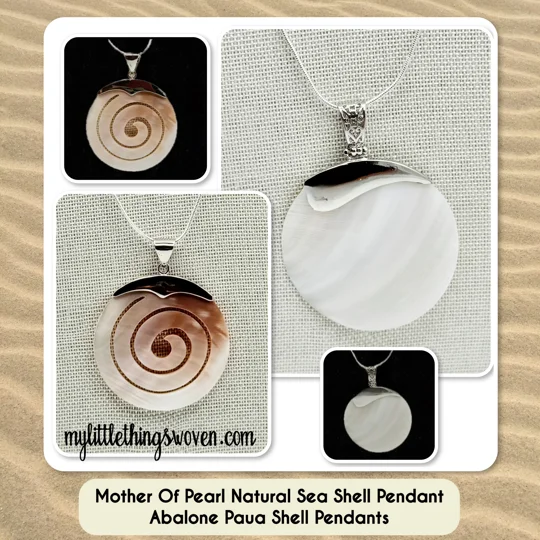 Mother Of Pearl Natural Sea Shell Pendant Shell Pendants on Sterling Silver Snake Chain
