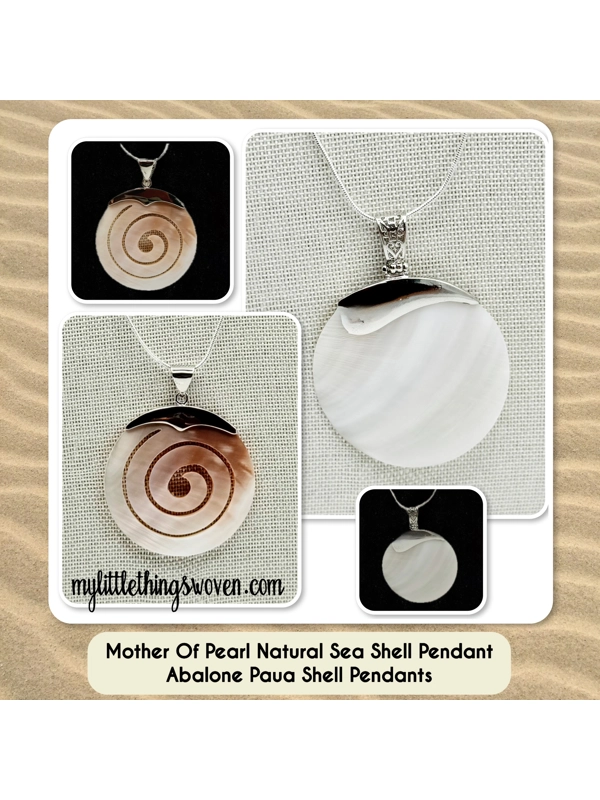 Mother Of Pearl Natural Sea Shell Pendant Shell Pendants on Sterling Silver Snake Chain