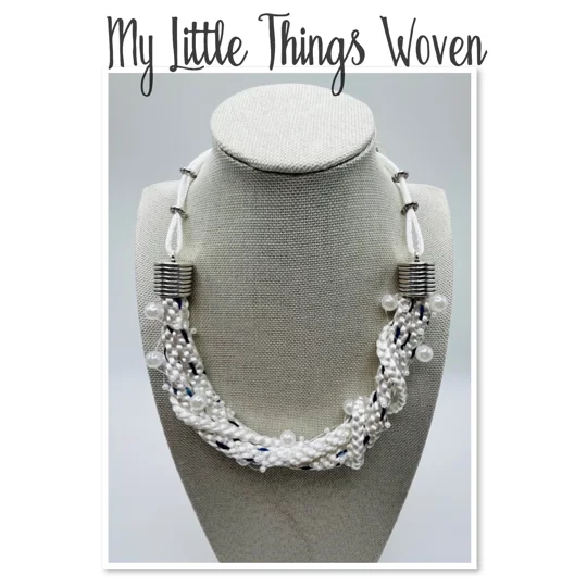 White Silk & Pearl Heart Bridal Multi-strand Necklace & 925 Silver Earrings Set