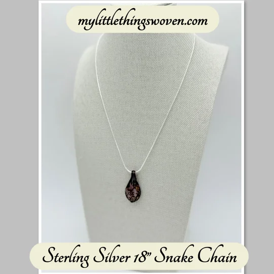 Murano Glass Drop Pendant & Necklace, Real Silver 925 Snake Chain