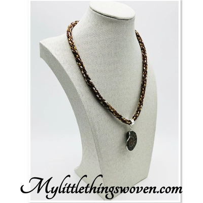 Ammonite Fossil Necklace & Pendant + Bracelet 2 piece set Handmade Brown Multi
