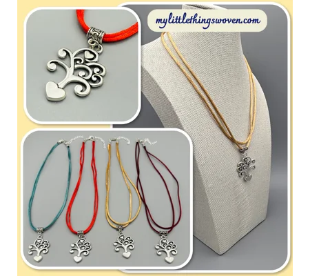 Tree of Hearts Silver Pendant & Cord Necklaces in a choice of colours