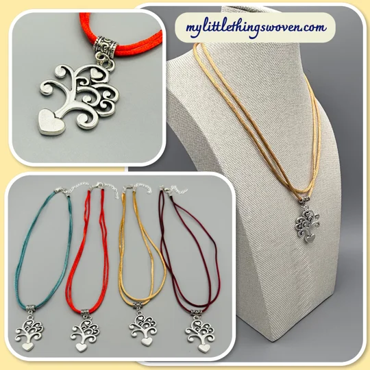Tree of Hearts Silver Pendant & Cord Necklaces in a choice of colours