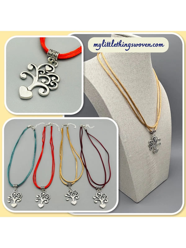 Tree of Hearts Silver Pendant & Cord Necklaces in a choice of colours