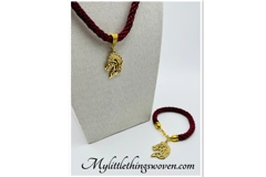 Horse Head Pendant Necklace And Bracelet, Red  2 piece set Gold Plated