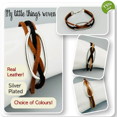 Real Leather Bracelets, Silver Plated, Choice of Colours, Handmade