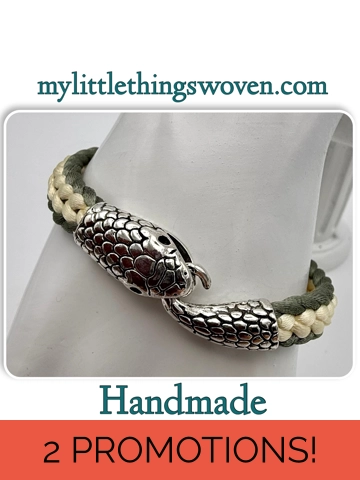 Men's Green & Cream Flat Braided Silver Snake Bracelet