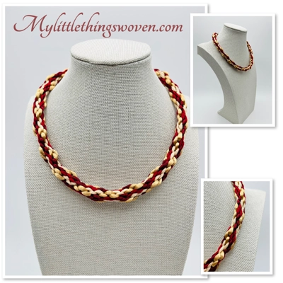 Red Multicoloured Adjustable Kumihimo Braided Cord Textured Choker Necklace Silver Handmade