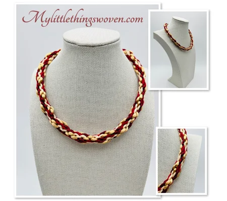 Red Multicoloured Adjustable Kumihimo Braided Cord Textured Choker Necklace Silver Handmade