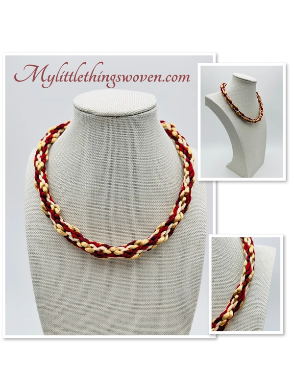 Red Multicoloured Adjustable Kumihimo Braided Cord Textured Choker Necklace Silver Handmade