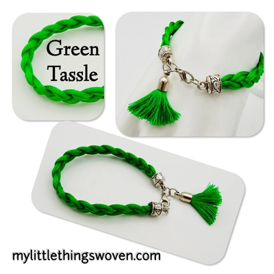 Green Braided Cord Bracelet with Tassel Dangle Charm