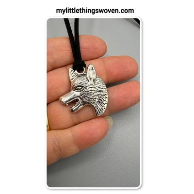 Men's Silver Wolf Head Pendant/Necklace - Real Leather Corded - Black Men's Silver Wolf Head Pendant/Necklace - Real Leather Corded - Black