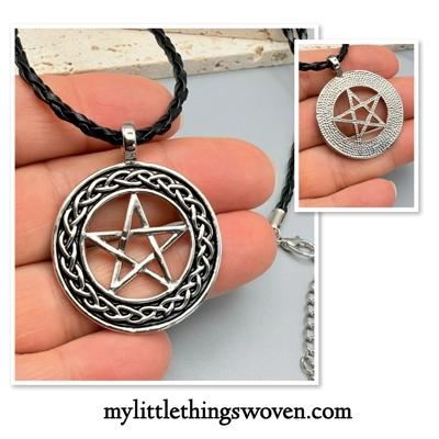 Men's Black Rope Pagan Pentagram Pentacle Star Pewter Pendant Adjustable 24" Men's Black Rope Pagan Pentagram Pentacle Star Pewter Pendant Adjustable 24"