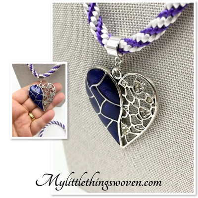 Purple Heart Pendant & Necklace & Bracelet Gift 2 Piece Set Silver, Cord New