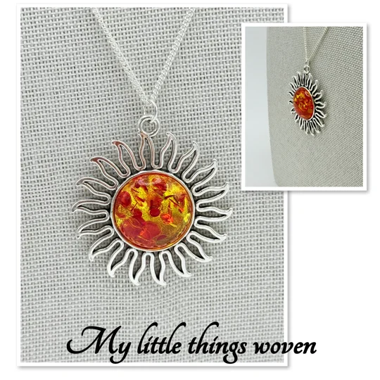 Orange Sun Pendant & Necklace Real Silver