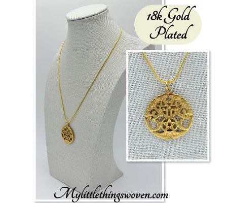 Tree of life with pentagram & moons pendant and necklace 18k gold plated
