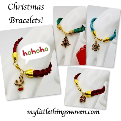 Colourful Christmas Charm Bracelets,Woven Braid,Gold Coloured