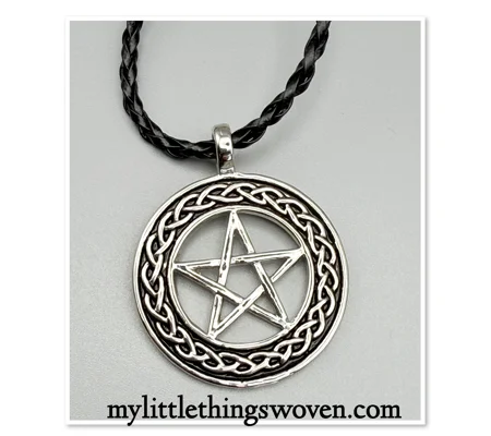 Men's Black Rope Pagan Pentagram Pentacle Star Pewter Pendant Adjustable 24"