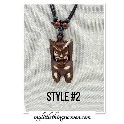 Carved Hawaiian Tiki Man Totem Pendant & Necklace Real Bone