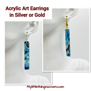 Blue Marble Dangle Drop Earrings, Gold or Silver