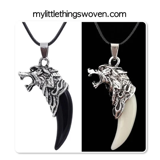 Men's Silver Wolf Tooth Pendant/Necklace - Black, Real Leather Cord