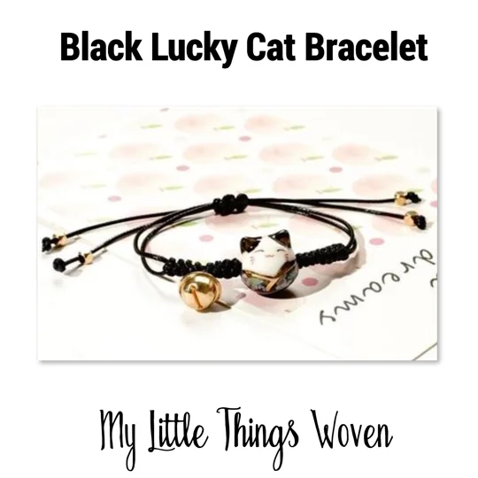 Chinese Ceramic Lucky Cat String Bracelet Hand Woven