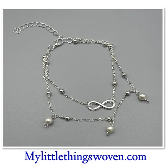 Eternity Faux Pearl Silver Tone Bracelet, Adjustable length