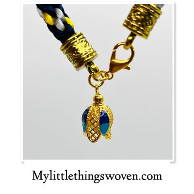 Blue Multicoloured Braided Cord Kumihimo Bracelet With Flower Bell Dangle Charm Blue Multicoloured Braided Cord Kumihimo Bracelet With Flower Bell Dangle Charm