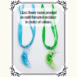 Murano Lamp-work Glass Crescent Moon Pendant & Necklace, B..