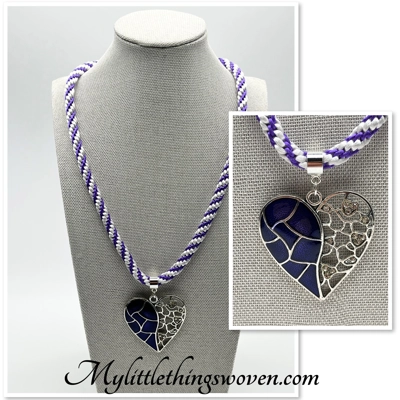 Purple Heart Pendant & Necklace & Bracelet Gift 2 Piece Set Silver, Cord New