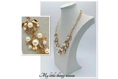 Gold & Faux Pearl Necklace & Earrings Jewellery Set