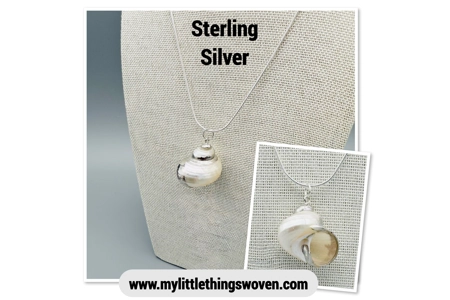 White Pearl Turbo Shell Pendant and Necklace, Silver 925, 18" Snake Chain, Adjustable