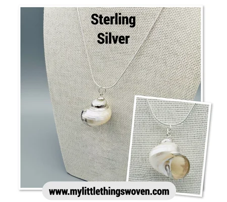 White Pearl Turbo Shell Pendant and Necklace, Silver 925, 18" Snake Chain, Adjustable