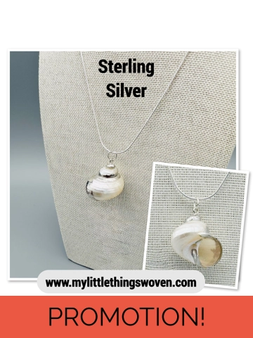 White Pearl Turbo Shell Pendant and Necklace, Silver 925, 18