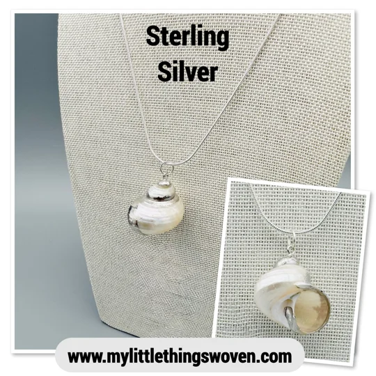 White Pearl Turbo Shell Pendant and Necklace, Silver 925, 18" Snake Chain, Adjustable
