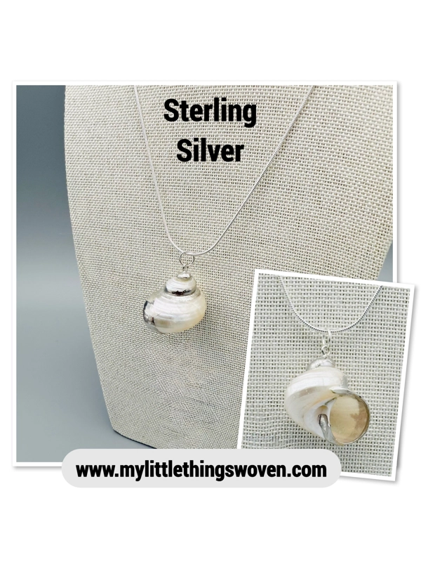 White Pearl Turbo Shell Pendant and Necklace, Silver 925, 18" Snake Chain, Adjustable