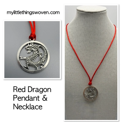 Dragon Pendant/Necklace - Red/Black,Antique Silver