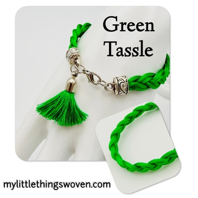 Green Braided Cord Bracelet with Tassel Dangle Charm