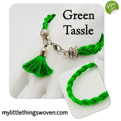Green Braided Cord Bracelet with Tassel Dangle Charm