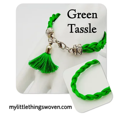 Green Braided Cord Bracelet with Tassel Dangle Charm