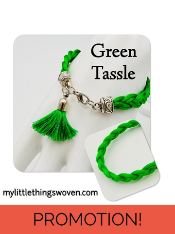 Green Braided Cord Bracelet with Tassel Dangle Charm